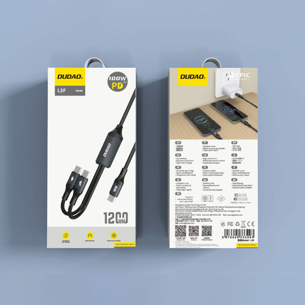 DUDAO L3F-B 100W PD 2IN1 CABLE 1.2M DUDAO L3F-B 100W PD 2IN1 CABLE 1.2M